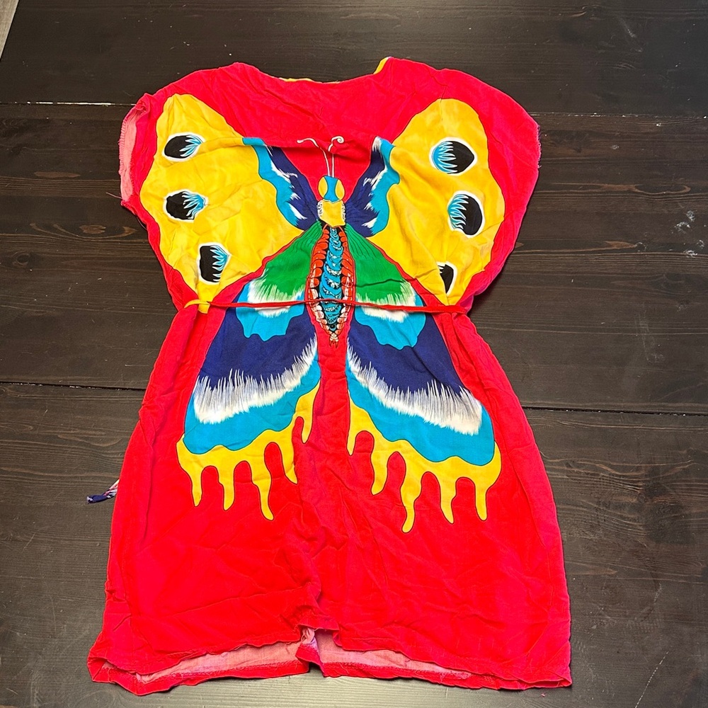 Vibrant Red Butterfly Midi Dress